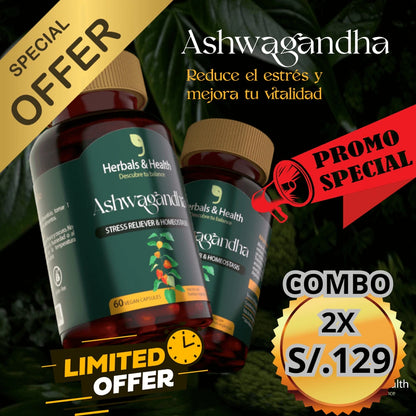 ASHWAGANDHA - 2 x 129  REDUCE EL ESTRÉS - MEJORA EL SUEÑO - REDUCE EL CORTISOL